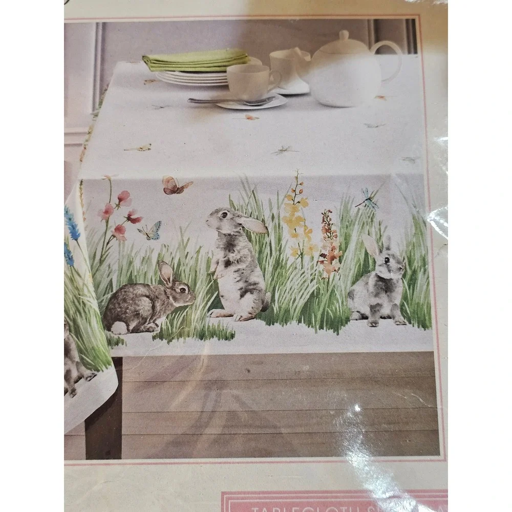 New Benson Mills Bunny Meadow 60x104 Oblong Tablecloth Easter Spring Sealed NOS